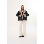 The Zurich Double-Breasted Cream Shearling Collar Leather Women Jacket