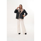 The Zurich Double-Breasted Cream Shearling Collar Leather Women Jacket