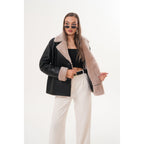 The Zurich Double-Breasted Cream Shearling Collar Leather Women Jacket