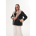 The Zurich Double-Breasted Cream Shearling Collar Leather Women Jacket