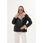 The Zurich Double-Breasted Cream Shearling Collar Leather Women Jacket
