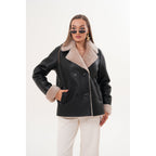 The Zurich Double-Breasted Cream Shearling Collar Leather Women Jacket