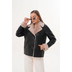 The Zurich Double-Breasted Cream Shearling Collar Leather Women Jacket