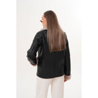 The Zurich Double-Breasted Cream Shearling Collar Leather Women Jacket
