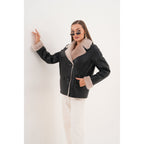 The Zurich Double-Breasted Cream Shearling Collar Leather Women Jacket