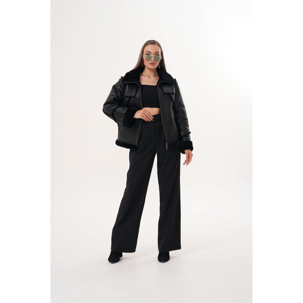 The Denali Black Shearling Leather Women Jacket