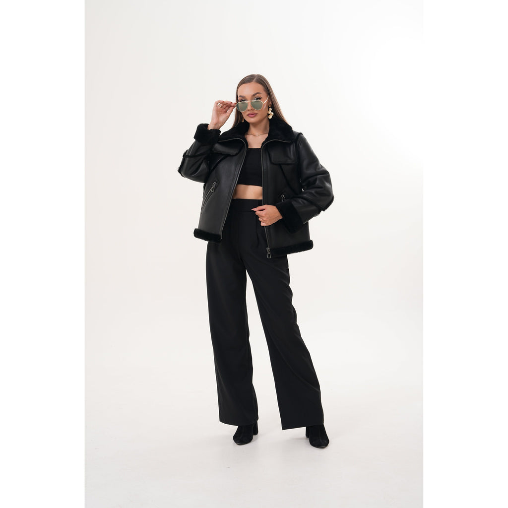 The Denali Black Shearling Leather Women Jacket