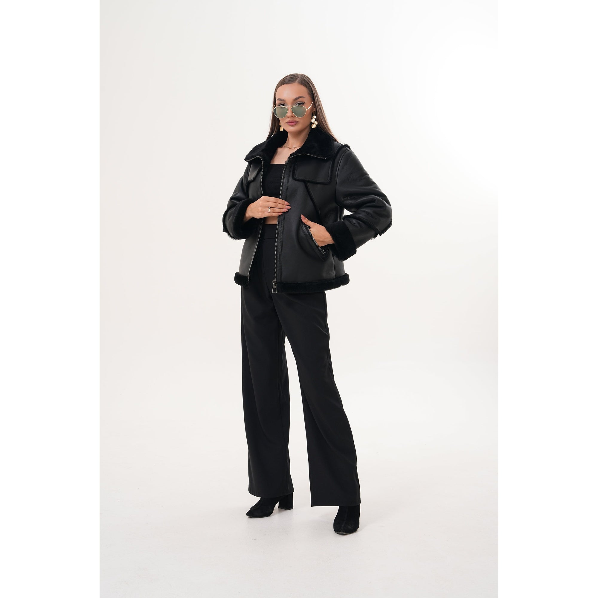 The Denali Black Shearling Leather Women Jacket
