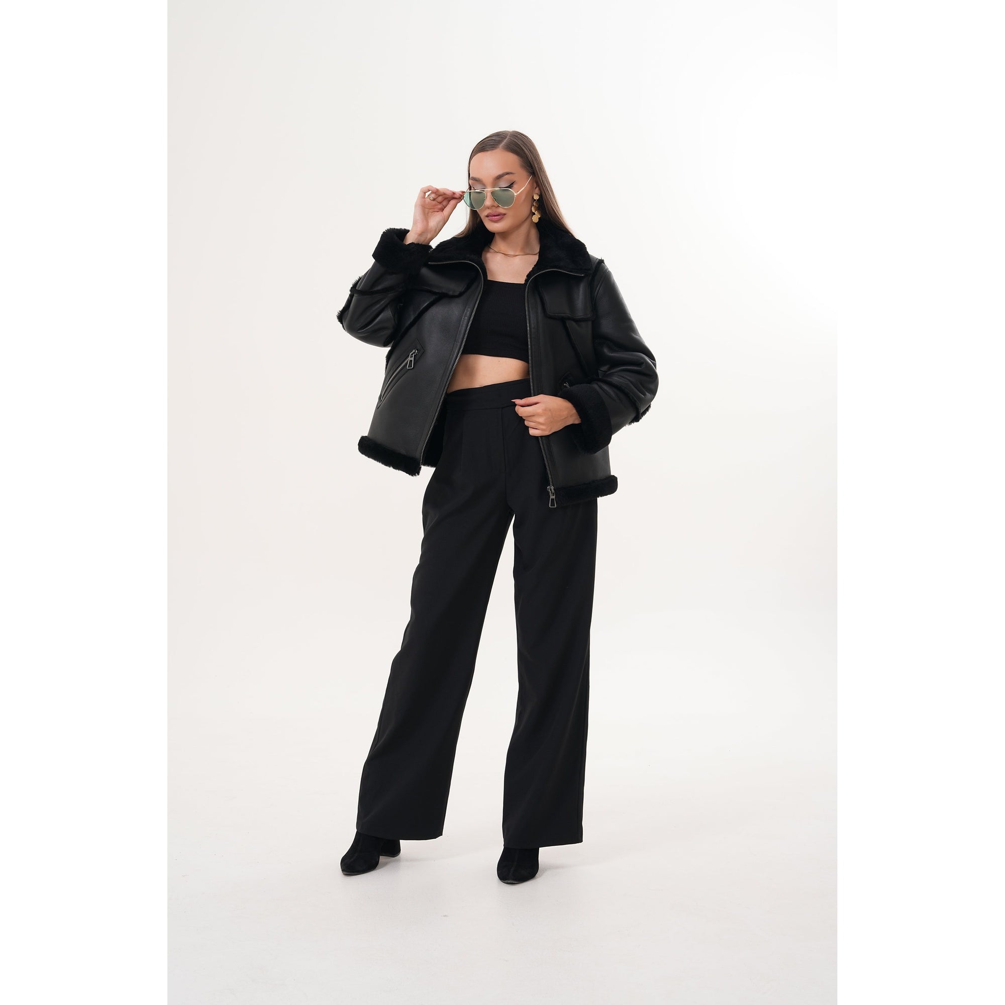 The Denali Black Shearling Leather Women Jacket