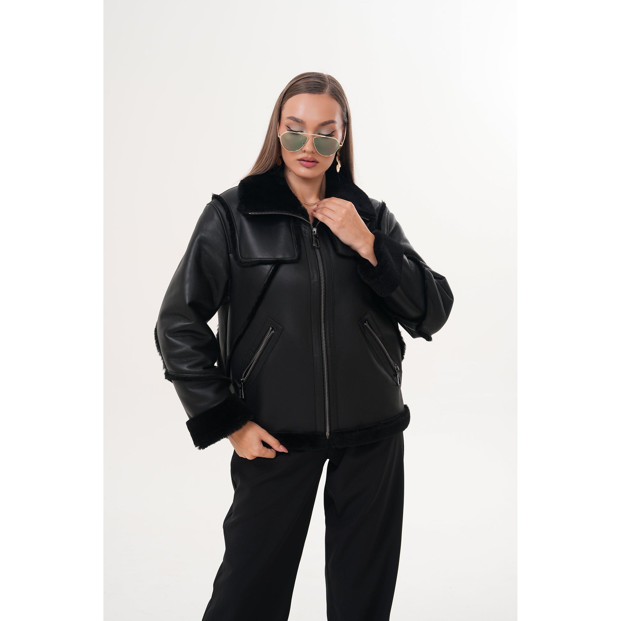 The Denali Black Shearling Leather Women Jacket