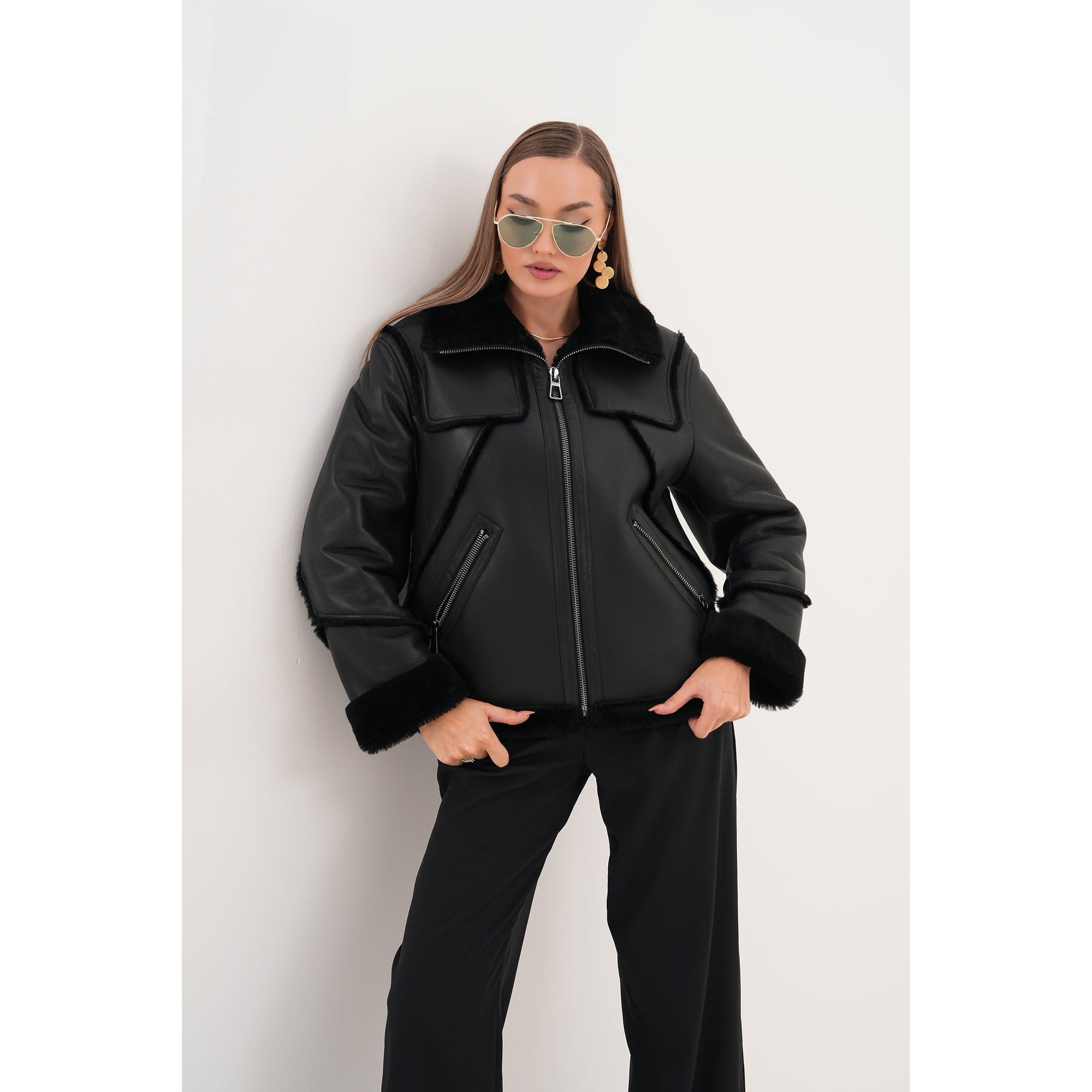 The Denali Black Shearling Leather Women Jacket