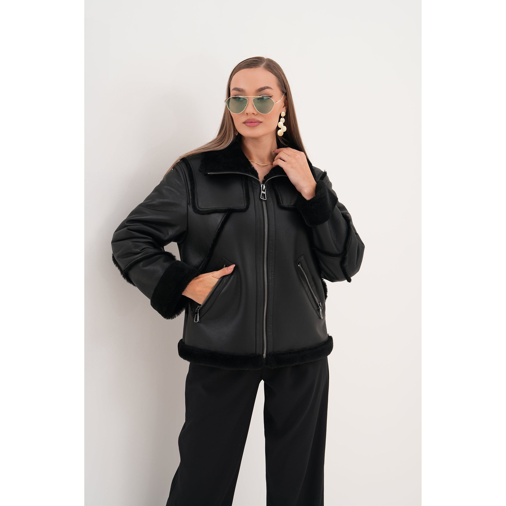 The Denali Black Shearling Leather Women Jacket