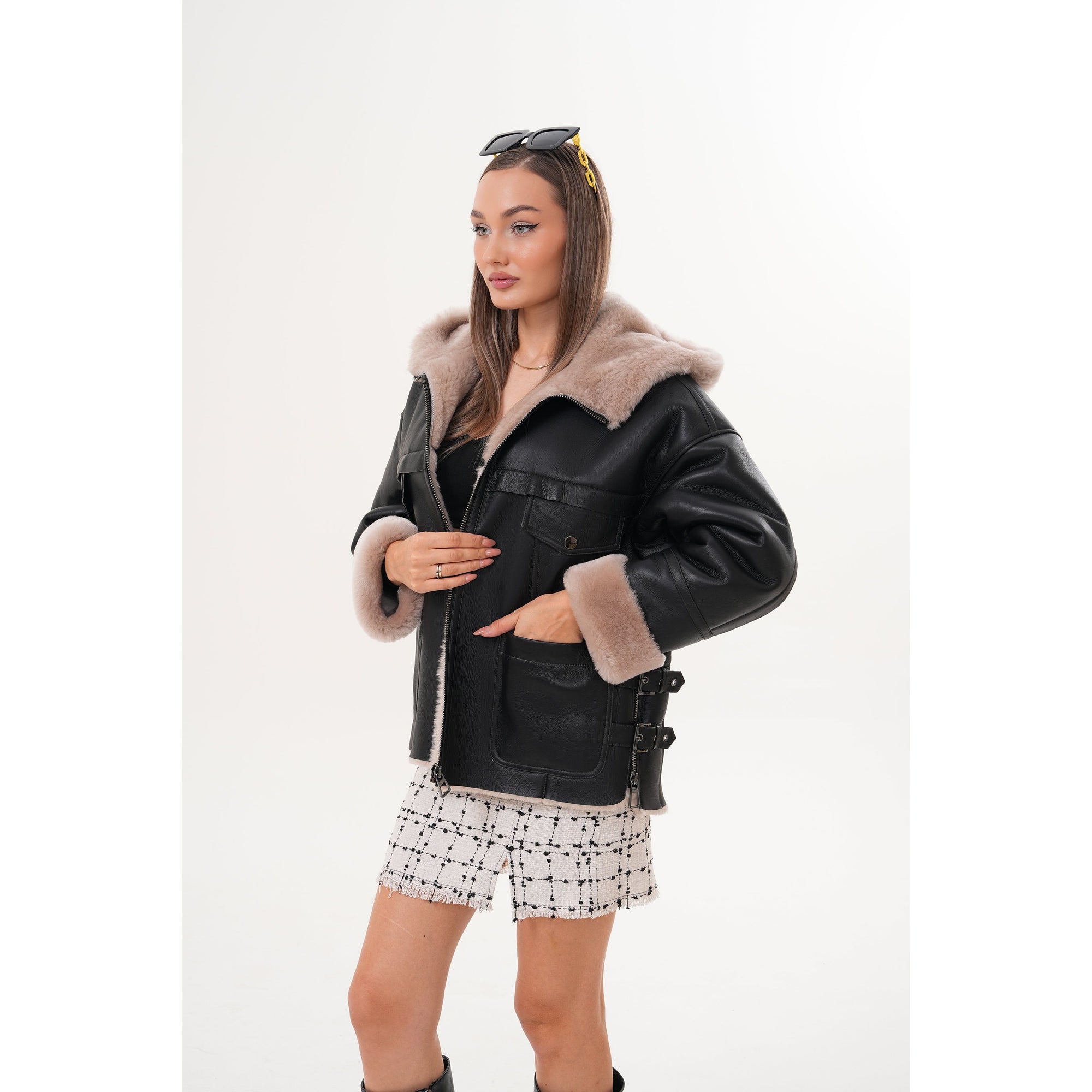 The Aspen Hooded Shearling Leather Women Jacket