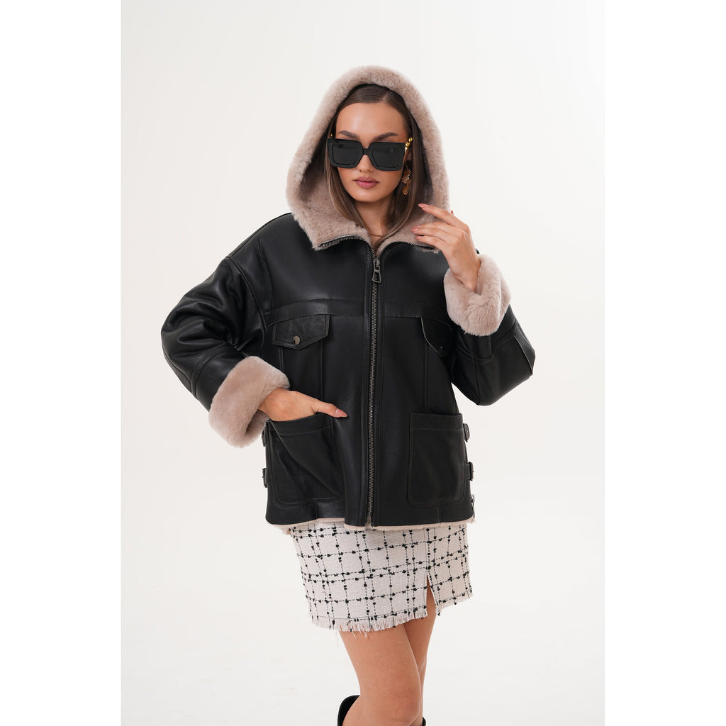 The Aspen Hooded Shearling Leather Women Jacket