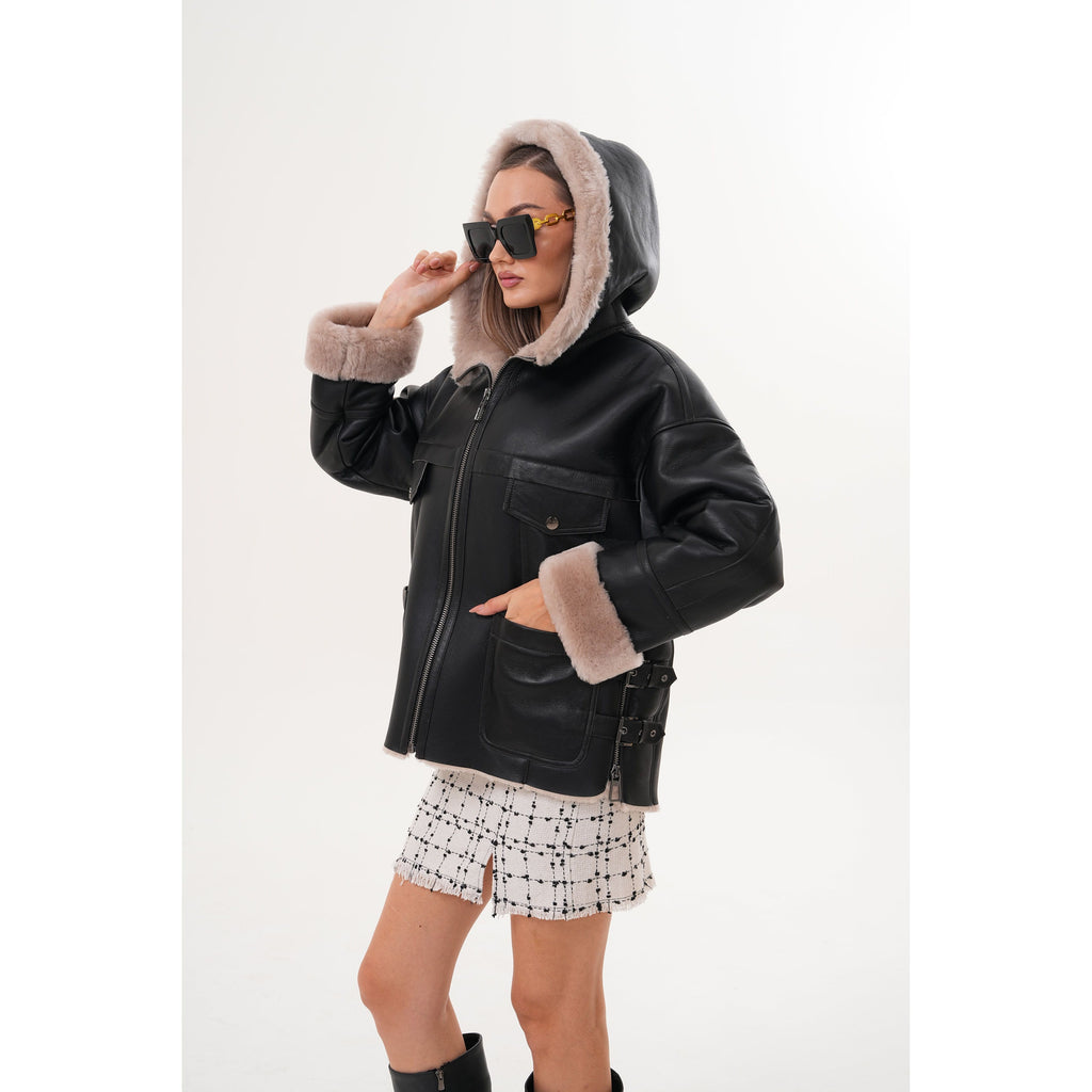 The Aspen Hooded Shearling Leather Women Jacket