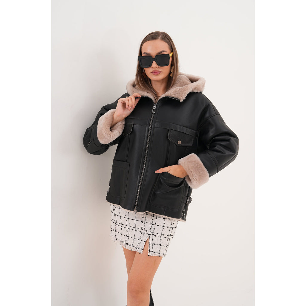 The Aspen Hooded Shearling Leather Women Jacket