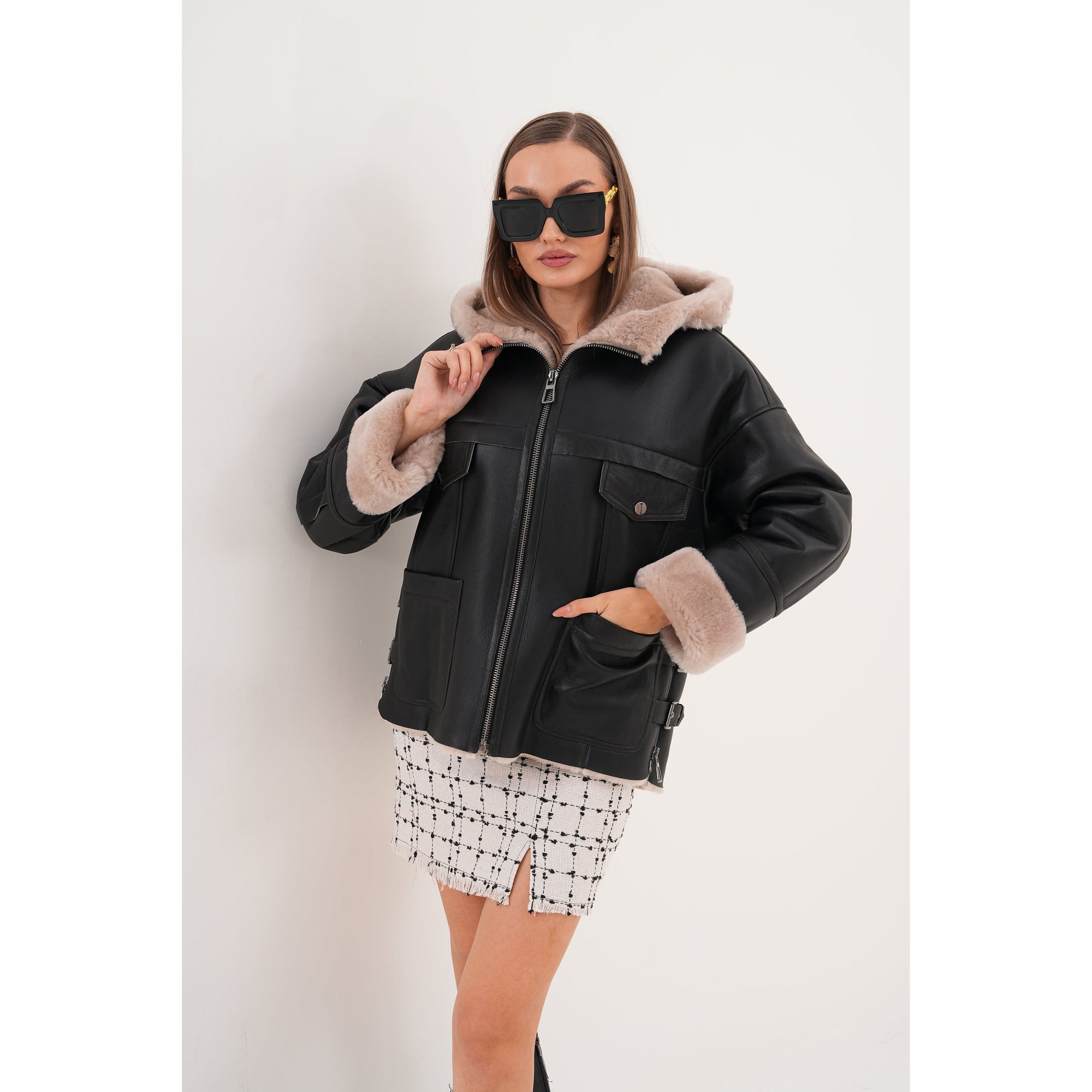 The Aspen Hooded Shearling Leather Women Jacket
