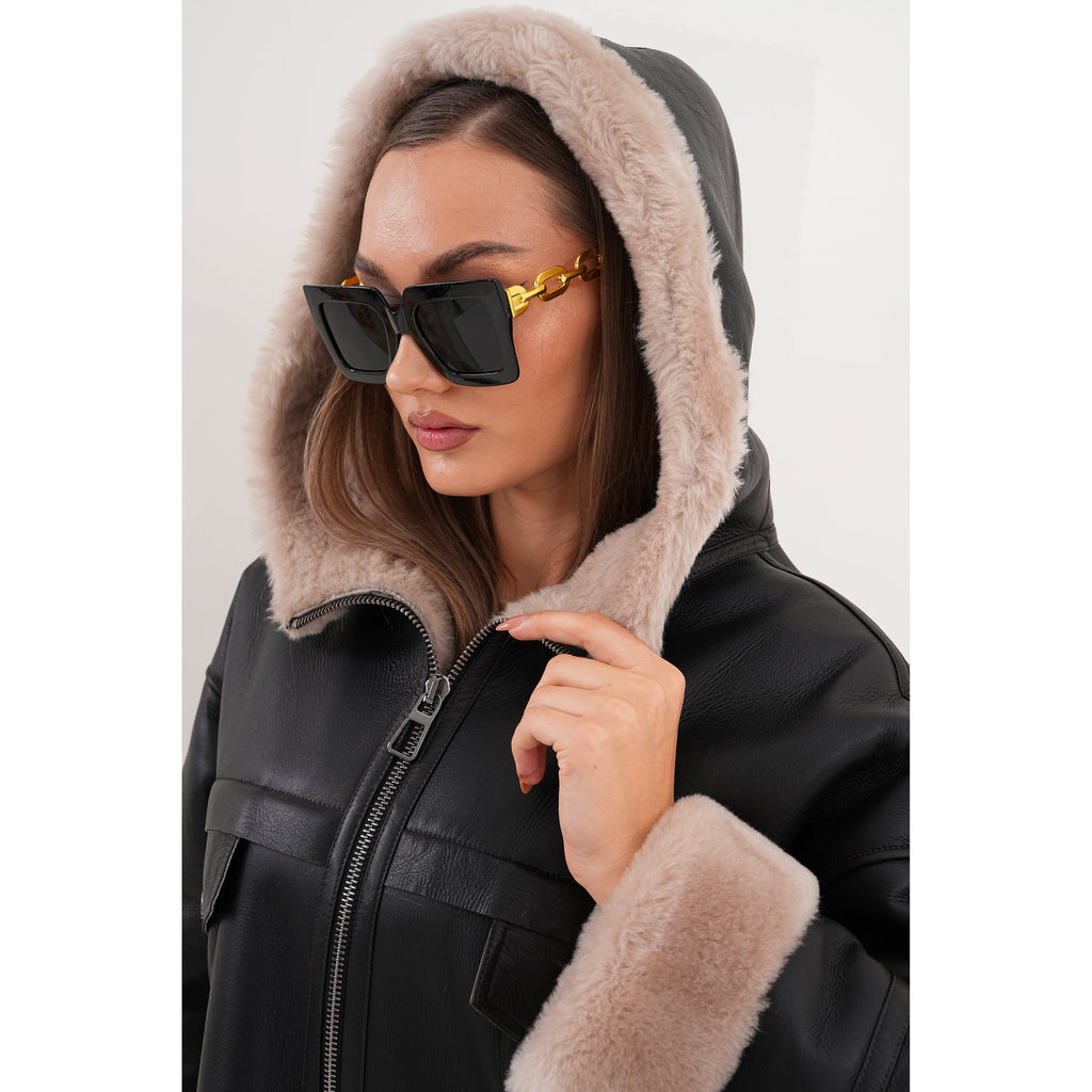 The Aspen Hooded Shearling Leather Women Jacket