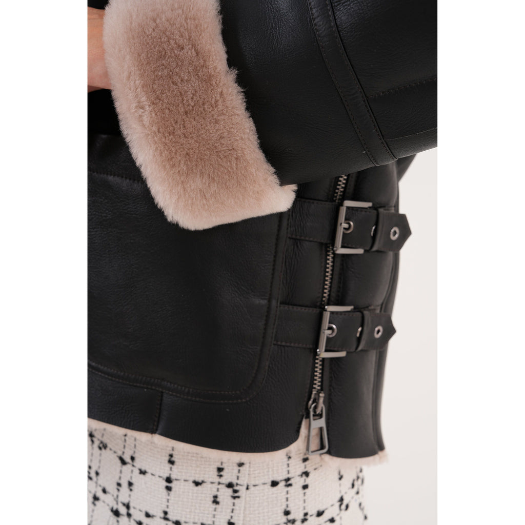 The Aspen Hooded Shearling Leather Women Jacket