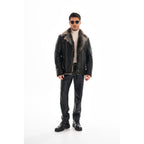 Vinci The Cortina Black Shearling Leather Men Jacket