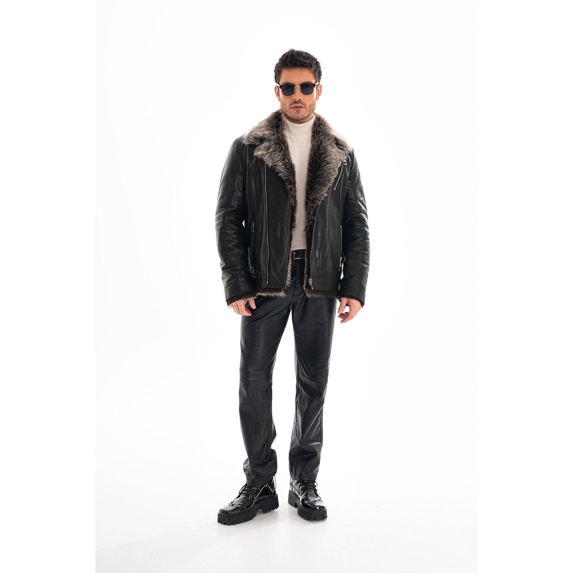 Vinci The Cortina Black Shearling Leather Men Jacket