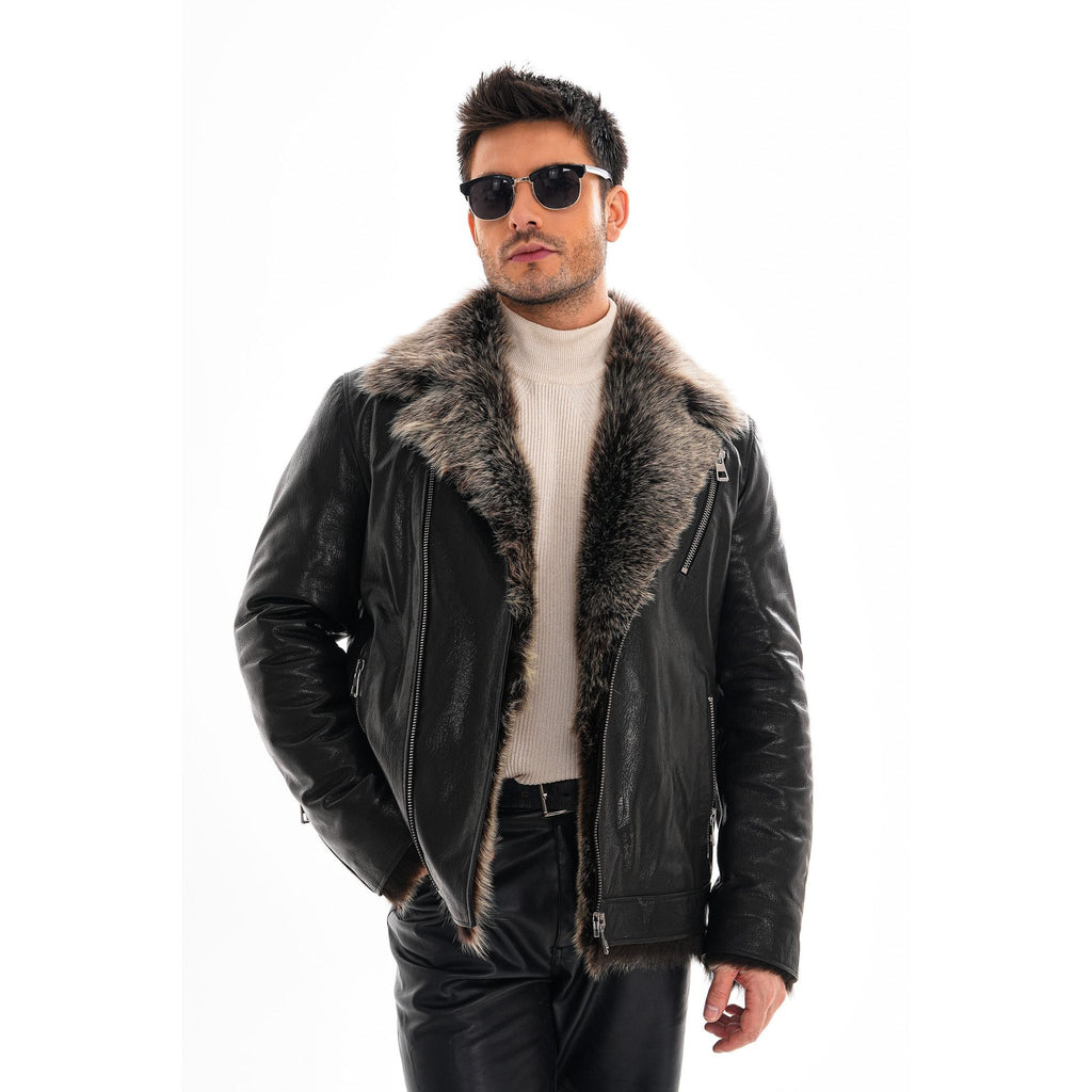 Vinci The Cortina Black Shearling Leather Men Jacket