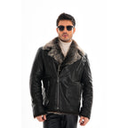 Vinci The Cortina Black Shearling Leather Men Jacket