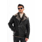 Vinci The Cortina Black Shearling Leather Men Jacket