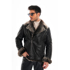 Vinci The Cortina Black Shearling Leather Men Jacket
