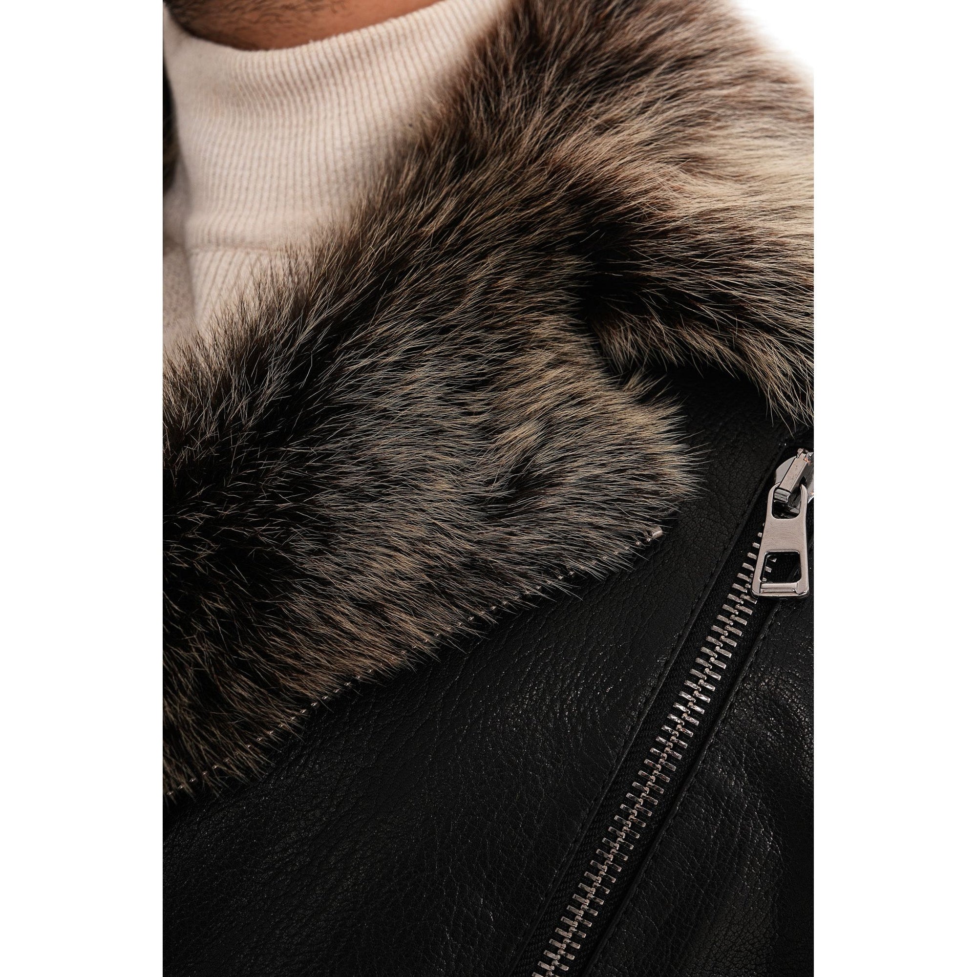 Vinci The Cortina Black Shearling Leather Men Jacket