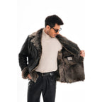 Vinci The Cortina Black Shearling Leather Men Jacket