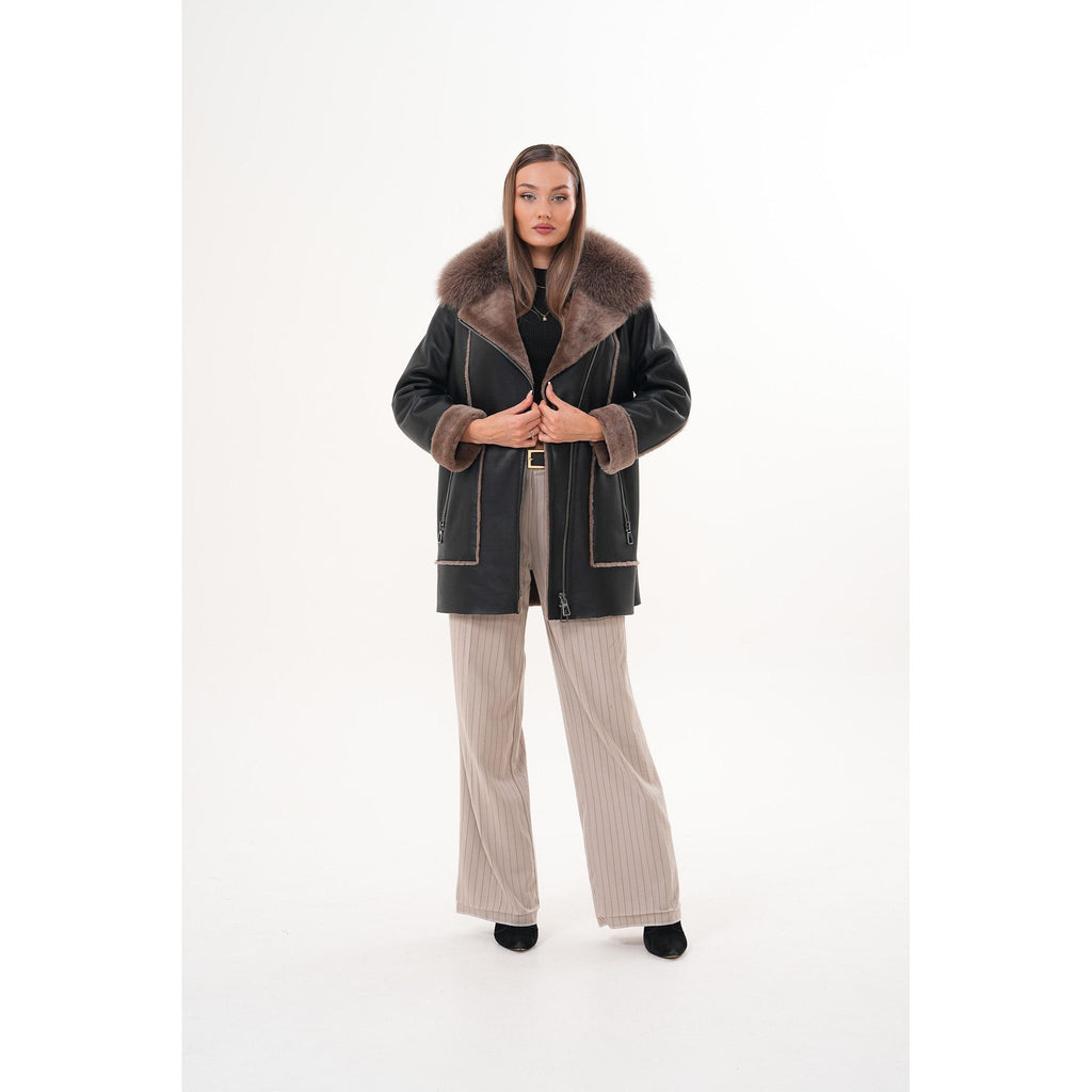 The Avalon Shearling Black Leather Women Jacket