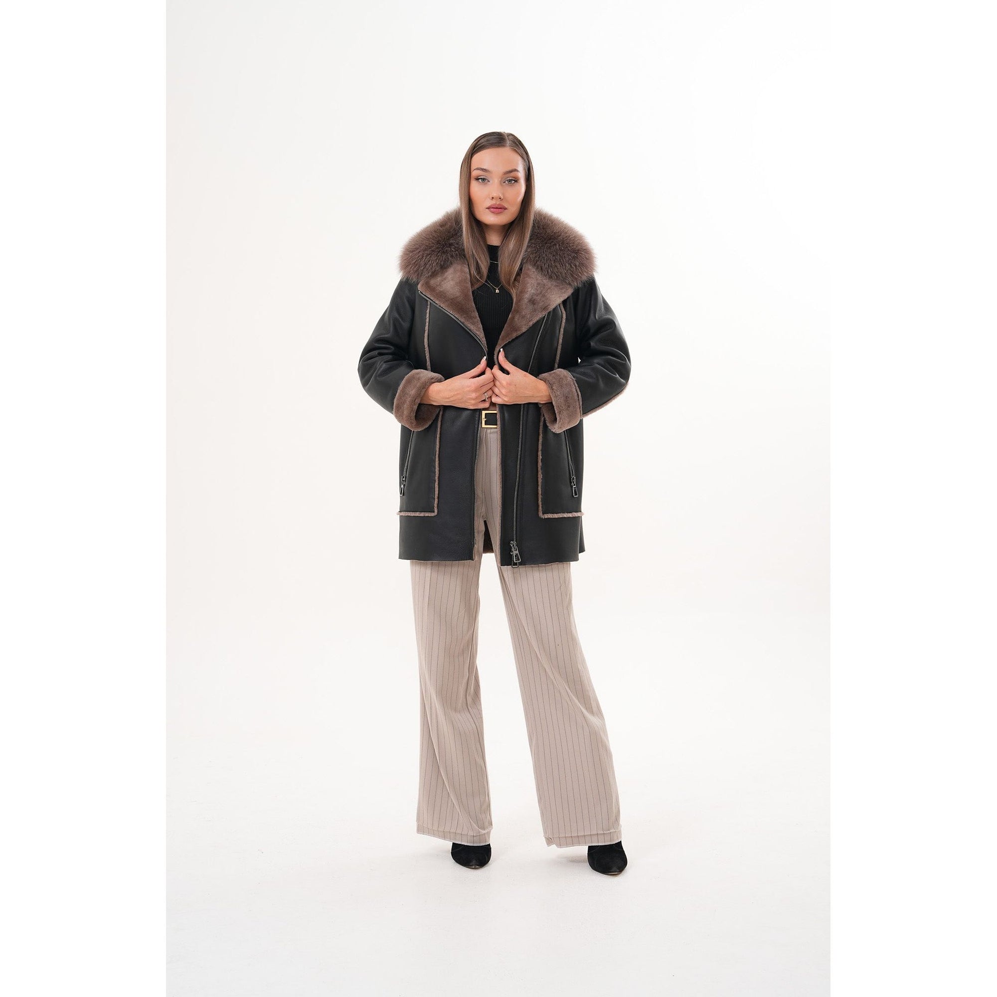 The Avalon Shearling Black Leather Women Jacket