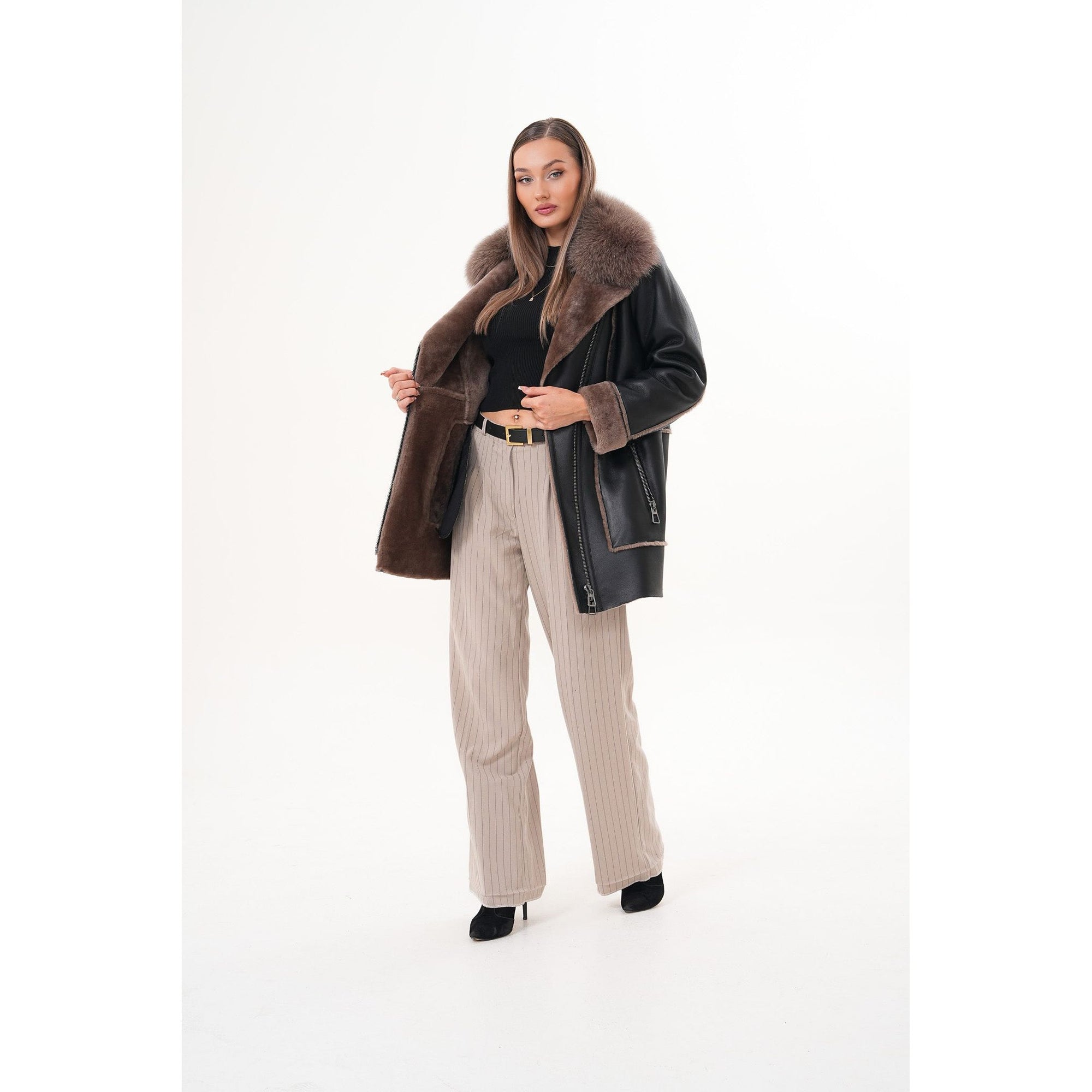 The Avalon Shearling Black Leather Women Jacket