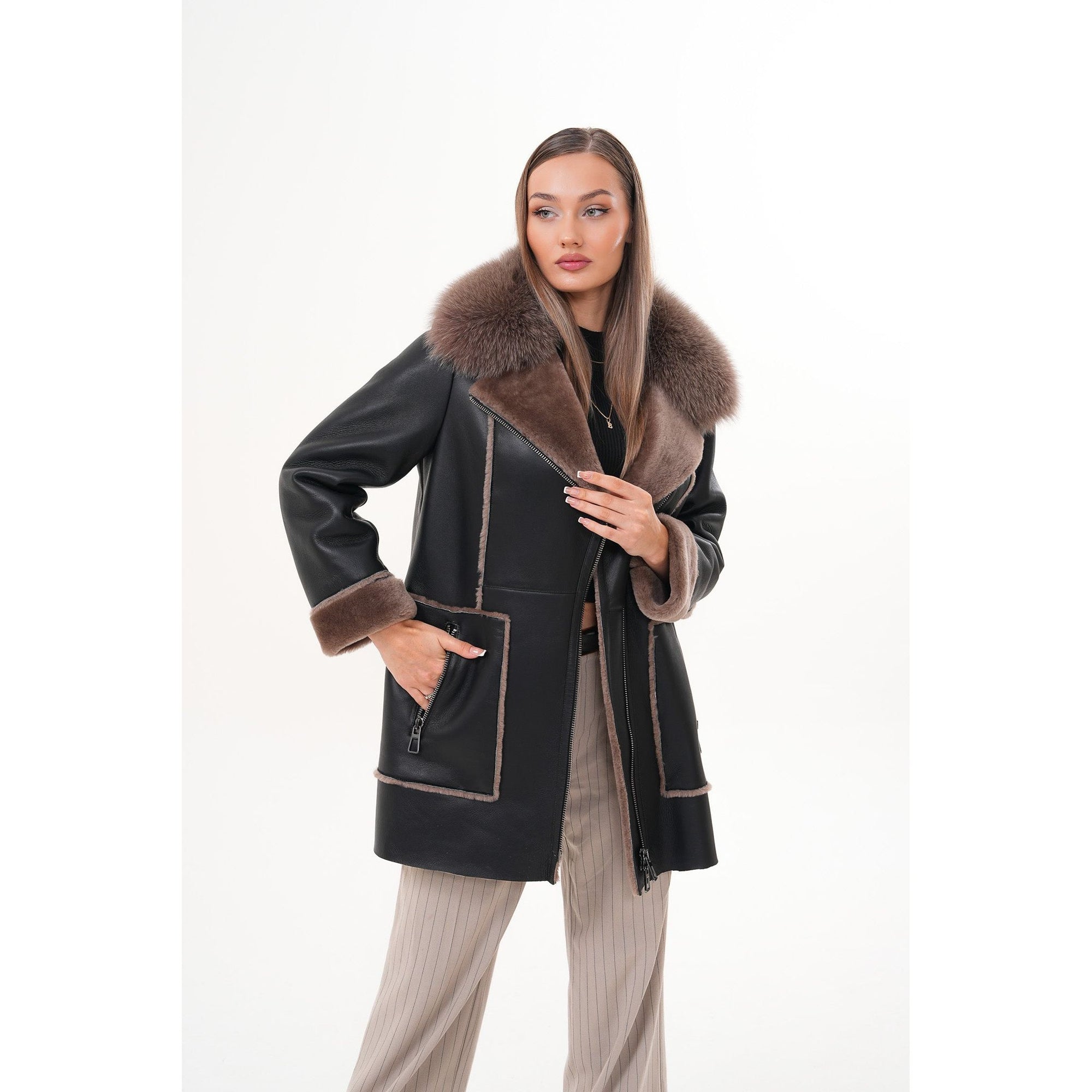 The Avalon Shearling Black Leather Women Jacket