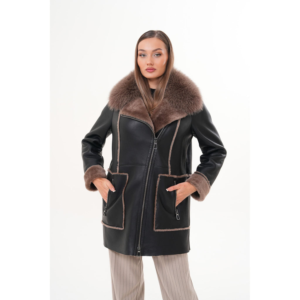 The Avalon Shearling Black Leather Women Jacket