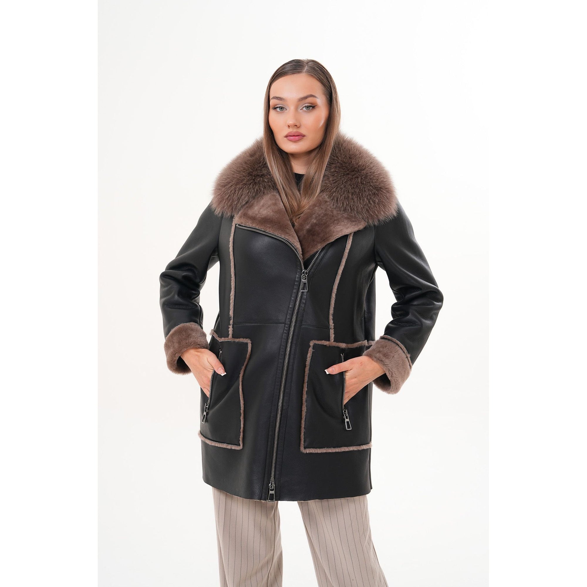 The Avalon Shearling Black Leather Women Jacket