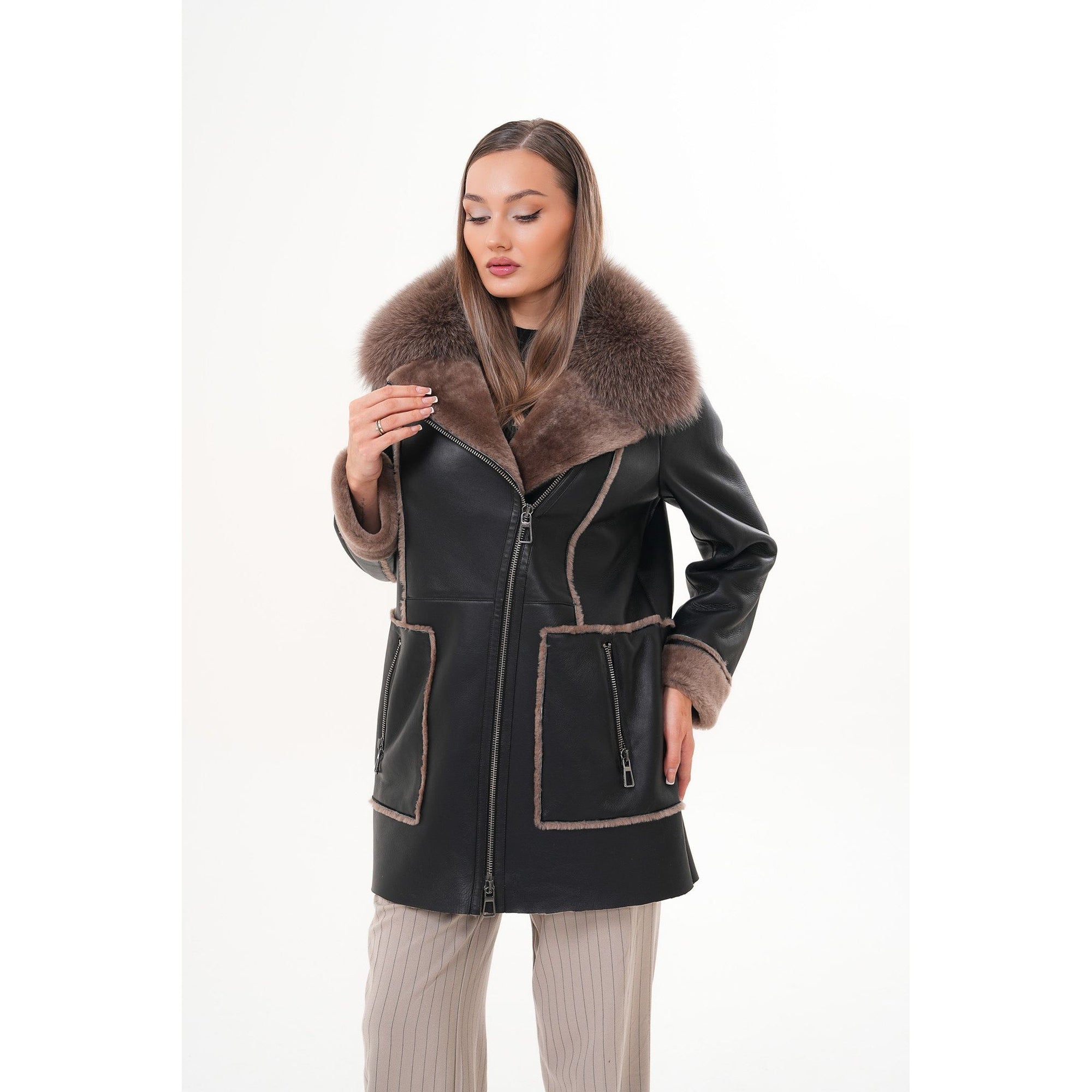 The Avalon Shearling Black Leather Women Jacket