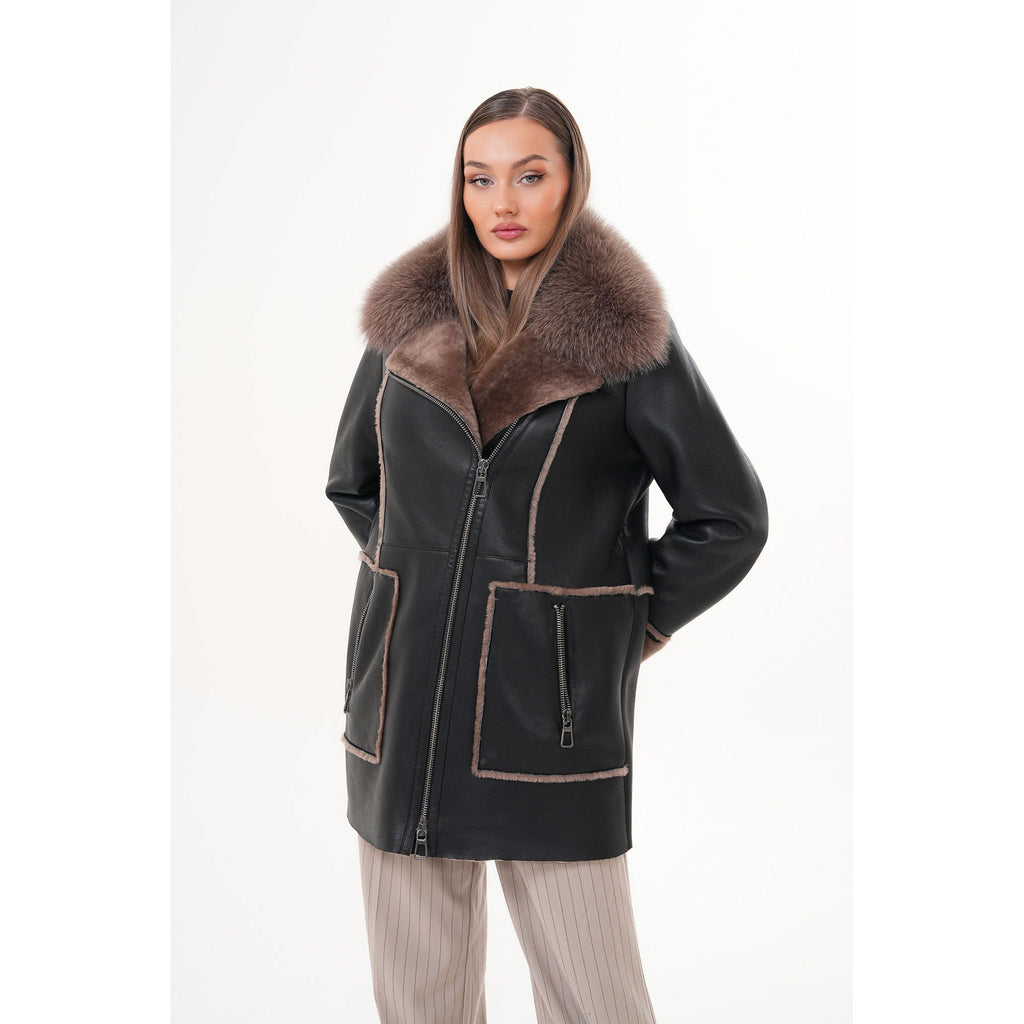 The Avalon Shearling Black Leather Women Jacket
