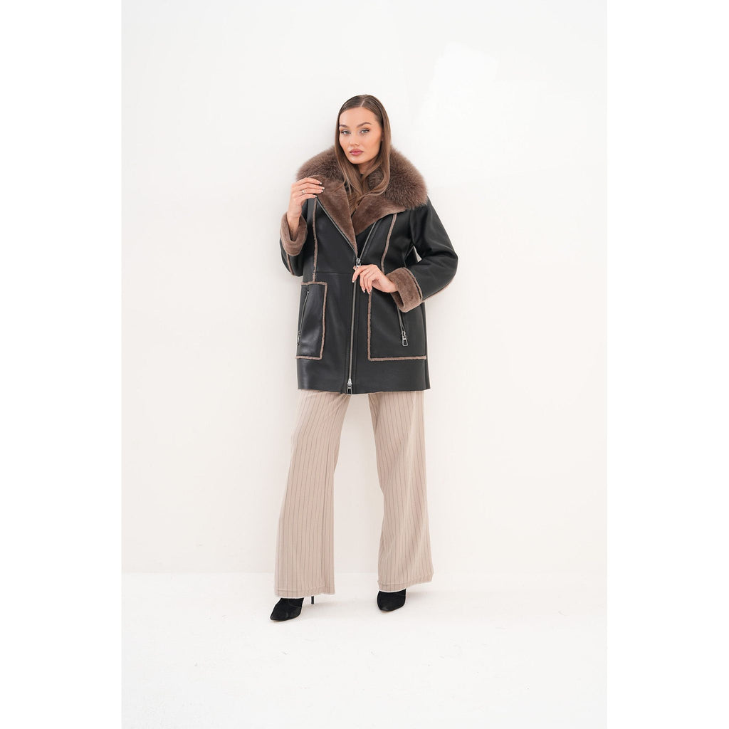 The Avalon Shearling Black Leather Women Jacket