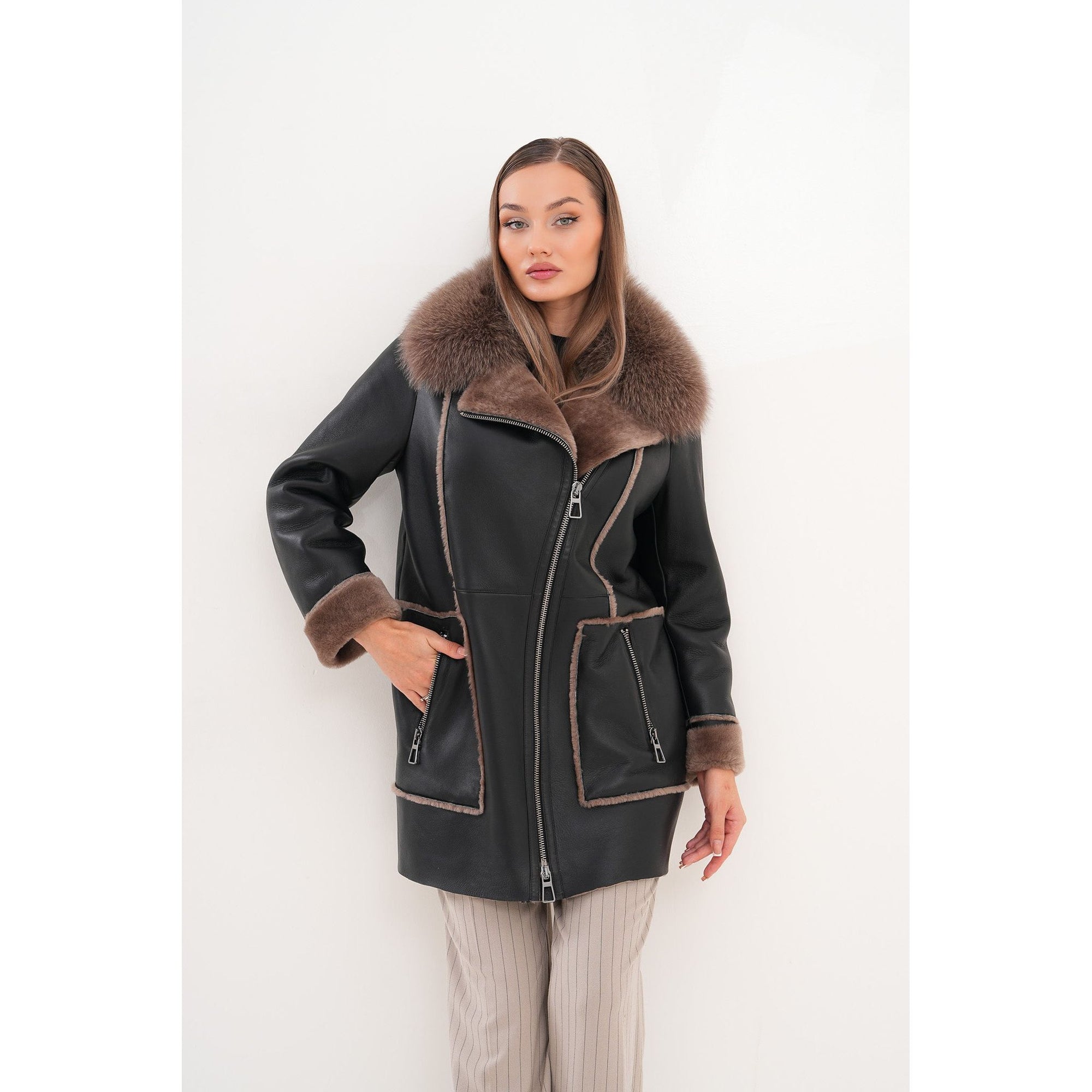 The Avalon Shearling Black Leather Women Jacket