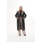 Vinci The Florence Long Shearling Black Leather Women Jacket
