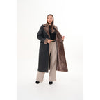 Vinci The Florence Long Shearling Black Leather Women Jacket