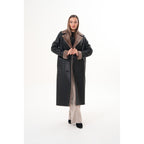 Vinci The Florence Long Shearling Black Leather Women Jacket