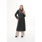 Vinci The Florence Long Shearling Black Leather Women Jacket
