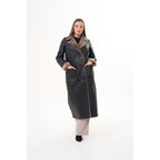 Vinci The Florence Long Shearling Black Leather Women Jacket