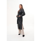 Vinci The Florence Long Shearling Black Leather Women Jacket