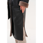Vinci The Florence Long Shearling Black Leather Women Jacket