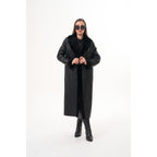 Vinci The Raven Long Shearling Black Leather Women Leather Jacket