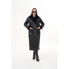 Vinci The Raven Long Shearling Black Leather Women Leather Jacket